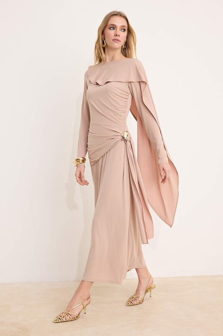 Braunes, flaches, langes, schickes/figurbetontes Hijab-Maxikleid für Damen - Image 1
