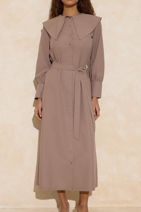 Braunes, flaches, langes, lässiges/alltagstaugliches A-Linien-Hijab-Kleid für Damen - Image 2