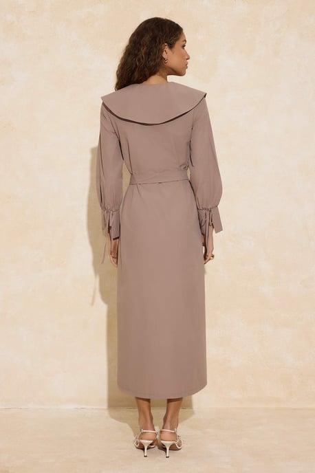 Braunes, flaches, langes, lässiges/alltagstaugliches A-Linien-Hijab-Kleid für Damen - Image 3