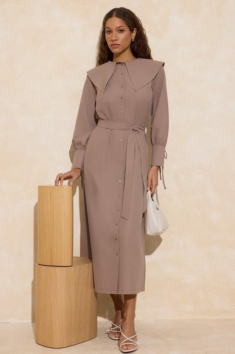 Braunes, flaches, langes, lässiges/alltagstaugliches A-Linien-Hijab-Kleid für Damen - Image 4
