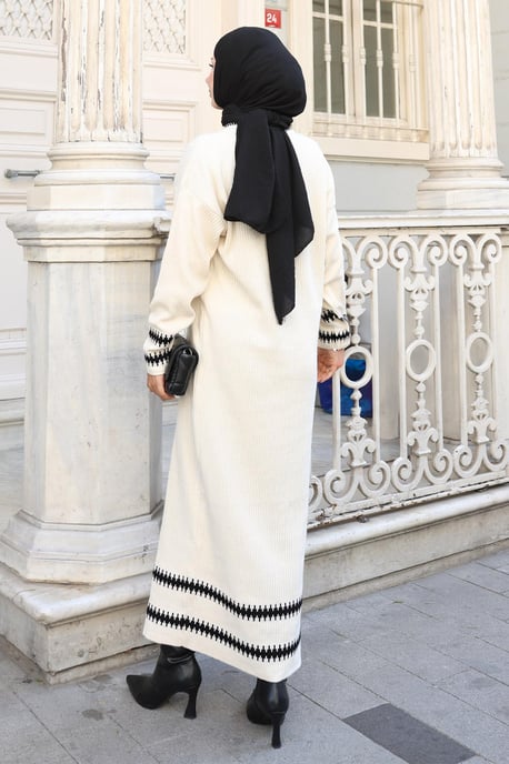 Gemustert Strick Kleid Weiß - Image 3