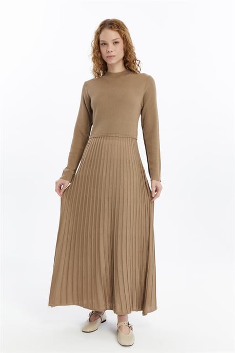 Damen Falten Rock, Cord, Thin Seasonal Cold Yarn Strickwaren Kleid, Nerz - Image 1