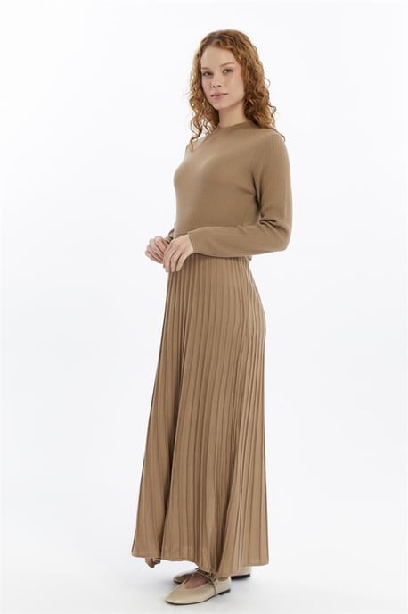 Damen Falten Rock, Cord, Thin Seasonal Cold Yarn Strickwaren Kleid, Nerz - Image 3