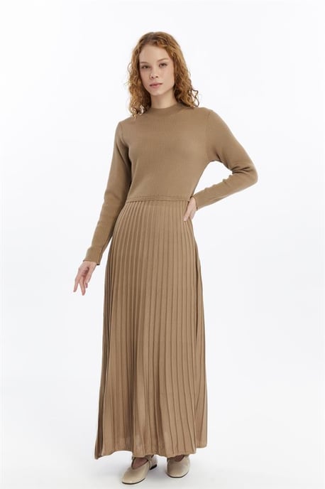 Damen Falten Rock, Cord, Thin Seasonal Cold Yarn Strickwaren Kleid, Nerz - Image 4