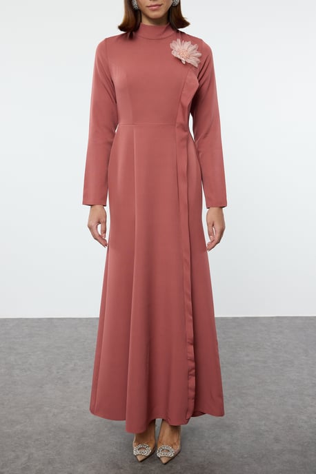 Langes, elegantes, figurbetontes, modisches Abendkleid in Rosa, Unifarben - Image 2
