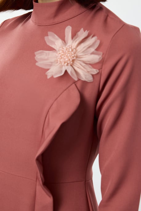 Langes, elegantes, figurbetontes, modisches Abendkleid in Rosa, Unifarben - Image 3
