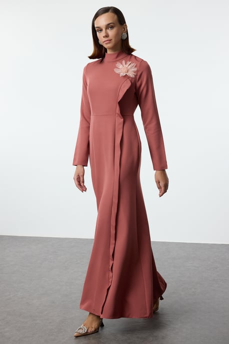 Langes, elegantes, figurbetontes, modisches Abendkleid in Rosa, Unifarben - Image 4