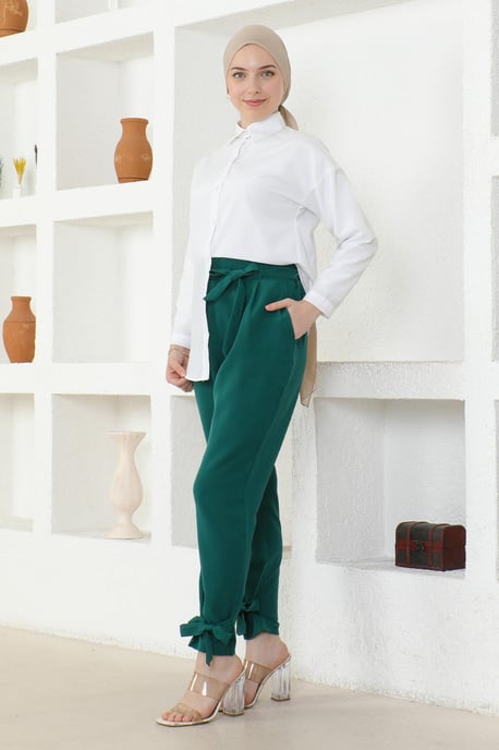 Mit Gürtel Hose Smaragdgrün - Image 1