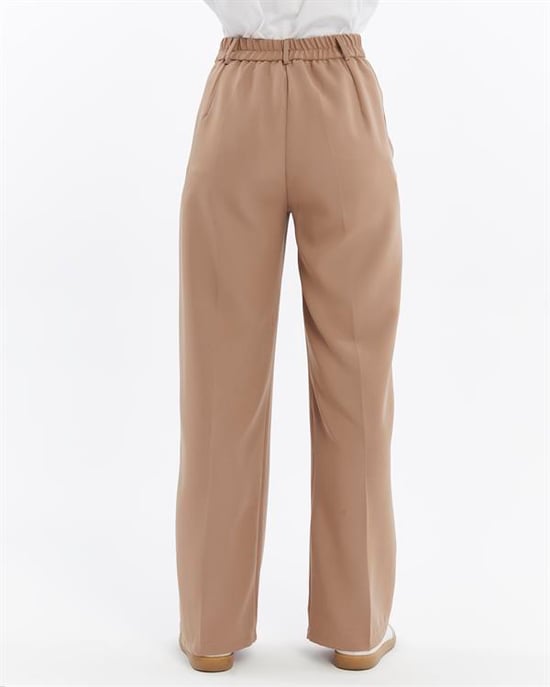 Damen Doppelt Krepp Grasnaht Detailed Tasche Palazzo-Hose Nerz - Image 3