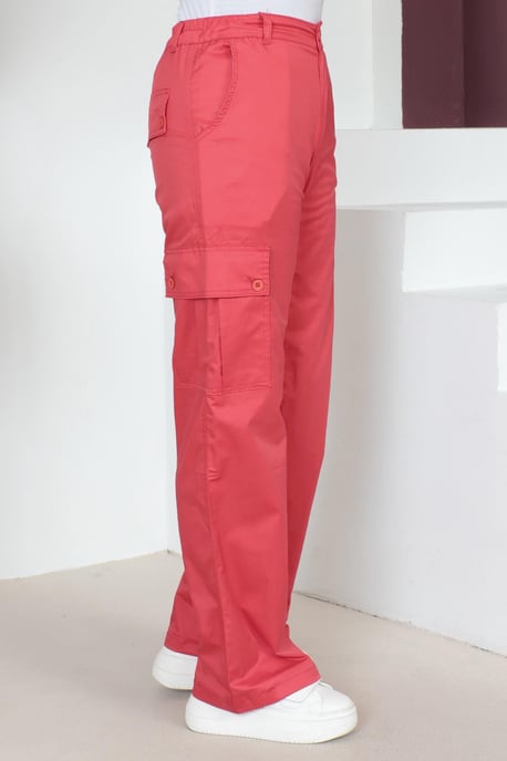 Elastischer Bund Weites Bein Hose Rot - Image 4