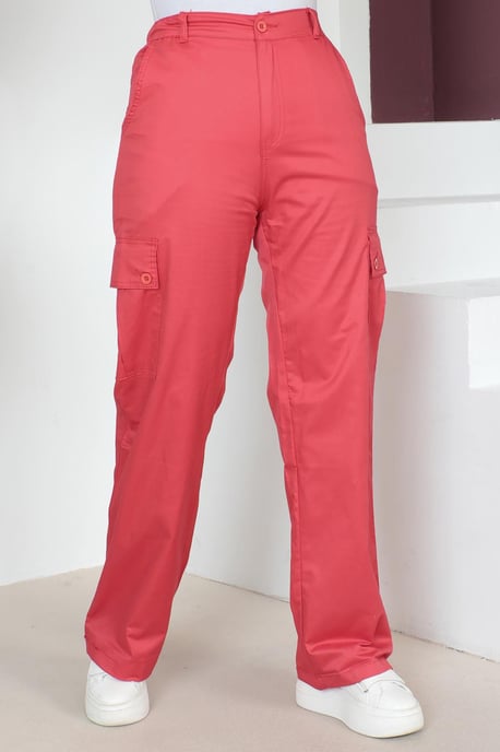 Elastischer Bund Weites Bein Hose Rot - Image 5
