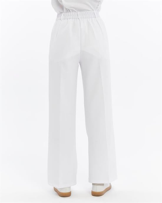 Damen Doppelt Krepp Grasnaht Detailed Mit Taschen Palazzo-Hose Weiß - Image 3