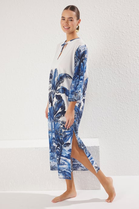Sehr farbenfrohes, bedrucktes, mittellanges, locker sitzendes Strandkleid für Damen im Oversize-Stil - Image 4