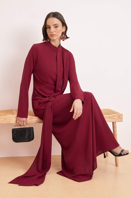 Turkishsouq Elegantes flaches Maxi-Abendkleid / Skaterkleid, lang, modest - Bordeaux - Image 1