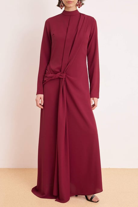 Turkishsouq Elegantes flaches Maxi-Abendkleid / Skaterkleid, lang, modest - Bordeaux - Image 2