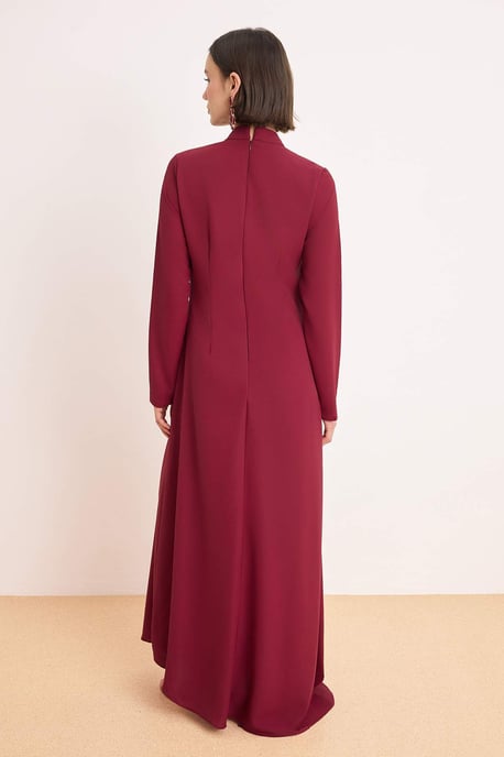 Turkishsouq Elegantes flaches Maxi-Abendkleid / Skaterkleid, lang, modest - Bordeaux - Image 3
