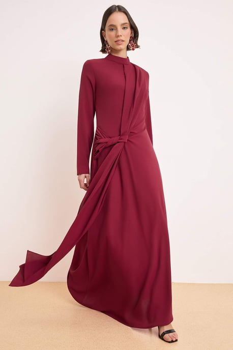 Turkishsouq Elegantes flaches Maxi-Abendkleid / Skaterkleid, lang, modest - Bordeaux - Image 4