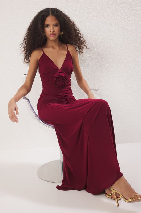 Burgunderrotes, gerades Maxikleid für Damen, figurbetont, ideal für Partys, Abendveranstaltungen und Abschlussfeiern. - Image 1