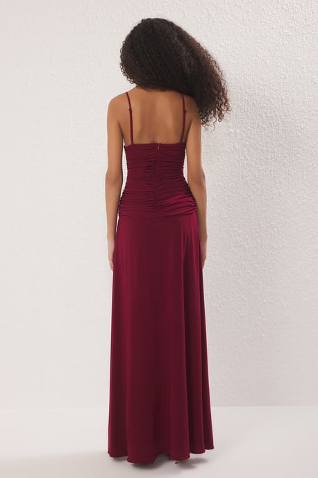 Burgunderrotes, gerades Maxikleid für Damen, figurbetont, ideal für Partys, Abendveranstaltungen und Abschlussfeiern. - Image 3