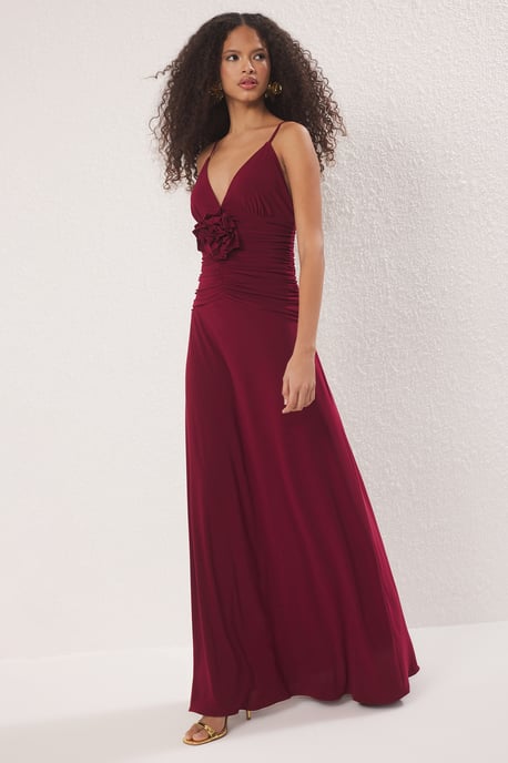 Burgunderrotes, gerades Maxikleid für Damen, figurbetont, ideal für Partys, Abendveranstaltungen und Abschlussfeiern. - Image 4