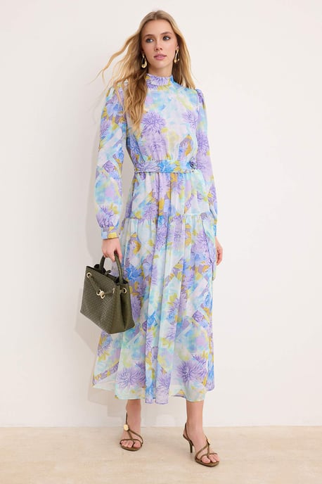Langes, geblümtes Maxikleid für Damen, lässig/alltagstauglich, A-Linie, Hijab-Stil - Image 1