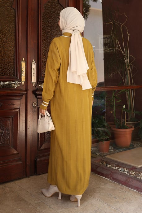 Knopf Detailed Strick Kleid Khaki - Image 3