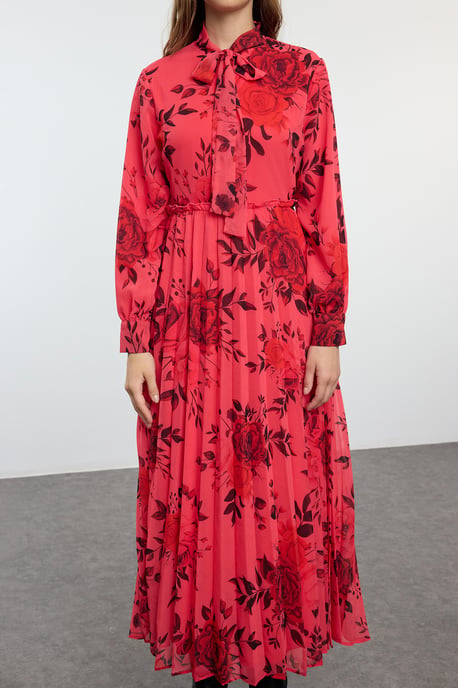 Langes, rosa geblümtes Maxikleid für Damen, lässig/alltagstauglich, mit Hijab-Abdeckung - Image 2