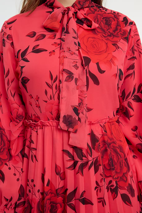 Langes, rosa geblümtes Maxikleid für Damen, lässig/alltagstauglich, mit Hijab-Abdeckung - Image 3