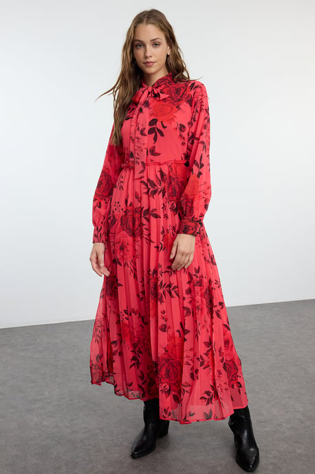 Langes, rosa geblümtes Maxikleid für Damen, lässig/alltagstauglich, mit Hijab-Abdeckung - Image 4