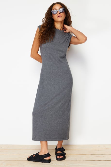 Grau Unifarbenes Maxikleid für Damen, ärmellos, lässig, normale Passform - Image 4