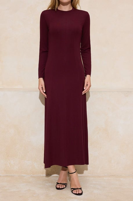 Braunes, flaches, langes, lässiges/alltagstaugliches A-Linien-Hijab-Kleid für Damen - Image 2