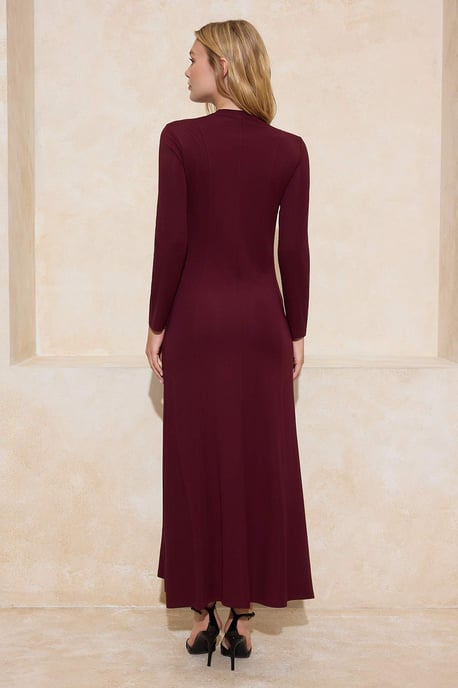 Braunes, flaches, langes, lässiges/alltagstaugliches A-Linien-Hijab-Kleid für Damen - Image 3