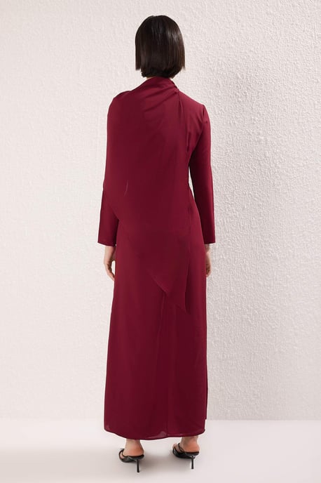 Burgunderrotes, gerades, langes, elegantes/normales, dezentes Abendkleid für Damen - Image 3
