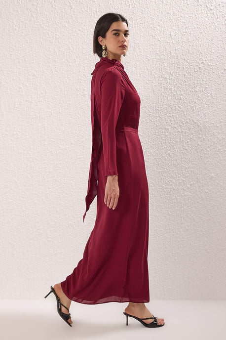 Burgunderrotes, gerades, langes, elegantes/normales, dezentes Abendkleid für Damen - Image 4