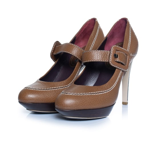 Celine, braune Plateau-Pumps aus Leder mit Riemen - Image 1