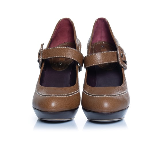 Celine, braune Plateau-Pumps aus Leder mit Riemen - Image 5