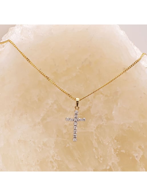 Diamonds by Ellen K. Halskette Gold 585 Kreuz mit 12x Diamant zus. 0,12ct. - Image 1