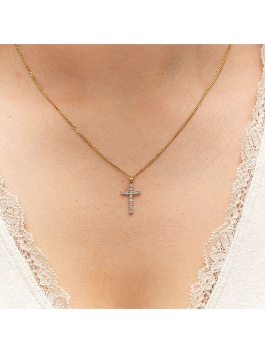 Diamonds by Ellen K. Halskette Gold 585 Kreuz mit 12x Diamant zus. 0,12ct. - Image 2