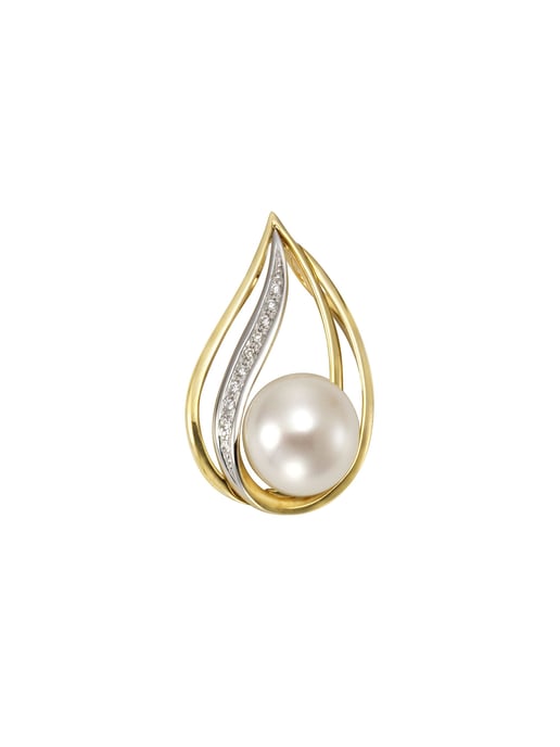 Orolino Anhänger Gold 585 zweifarbig mit weißer Perle 9,5-10mm + 10x Brillant zus. 0,04ct. - Image 1