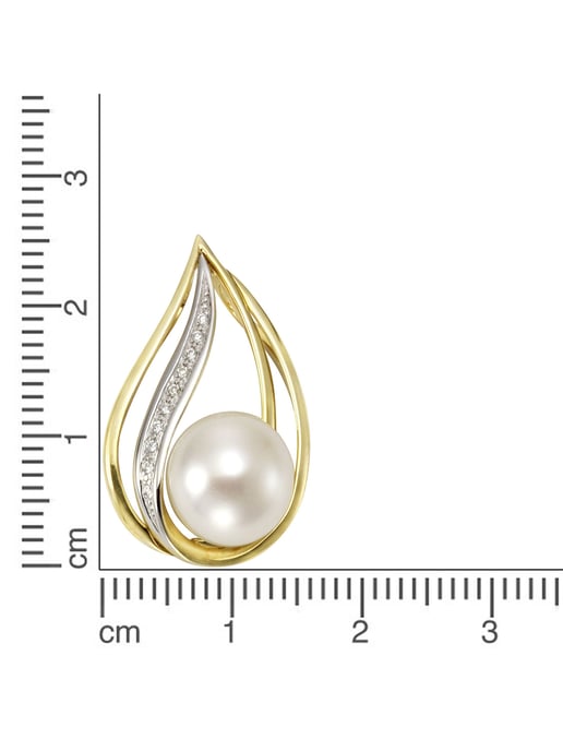 Orolino Anhänger Gold 585 zweifarbig mit weißer Perle 9,5-10mm + 10x Brillant zus. 0,04ct. - Image 2