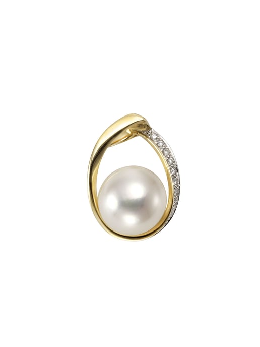Orolino Anhänger Gold 585 mit weißer Perle 10,5-11mm + 9x Brillant zus. 0,045ct. - Image 1