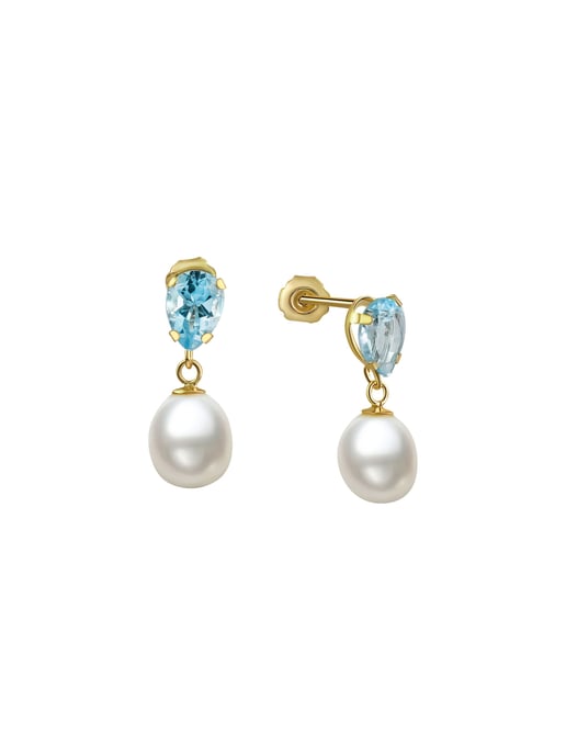 Fascination by Ellen K. Ohrringe Gold 333 mit weißen Perlen und echtem Topas blau (beh.) - Image 1