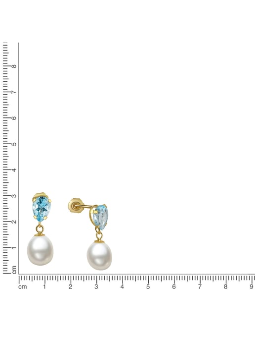 Fascination by Ellen K. Ohrringe Gold 333 mit weißen Perlen und echtem Topas blau (beh.) - Image 2