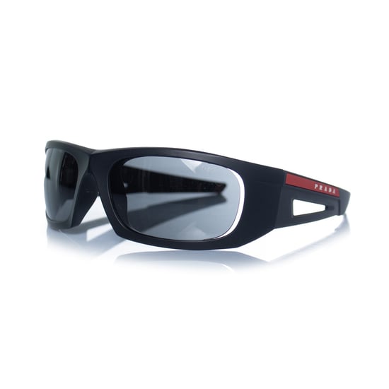 Prada, mattschwarze Sonnenbrille mit rotem Logo - Image 2