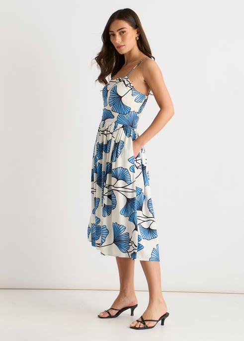 Blaues Cami-Kleid aus Leinenmischung mit Blumenmuster - Image 3
