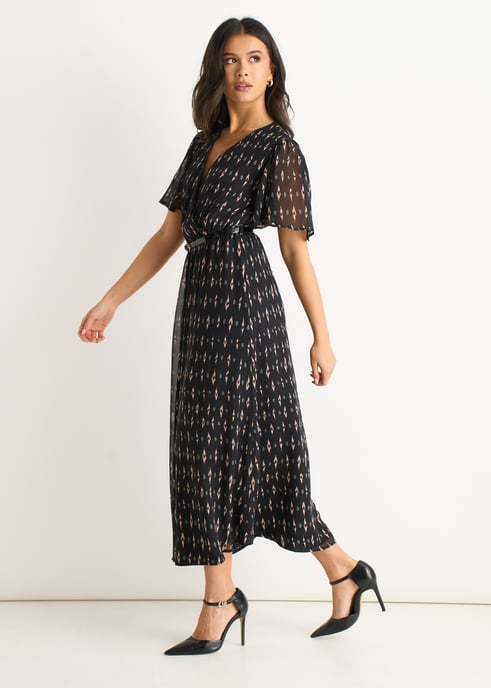 Schwarzes Midikleid aus Seide mit geometrischem Muster - Image 3