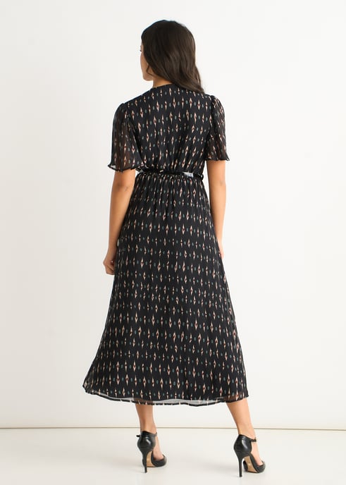 Schwarzes Midikleid aus Seide mit geometrischem Muster - Image 4