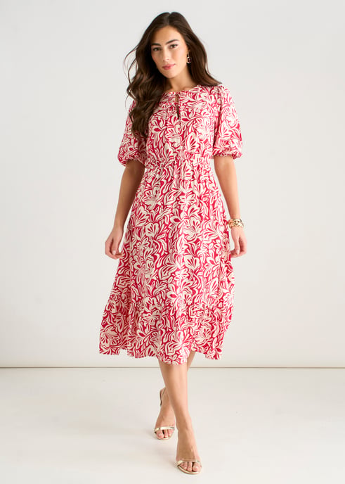 Midi-Kleid mit rotem Paisley-Muster und elastischem Bund - Image 1