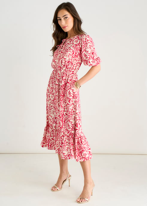 Midi-Kleid mit rotem Paisley-Muster und elastischem Bund - Image 3