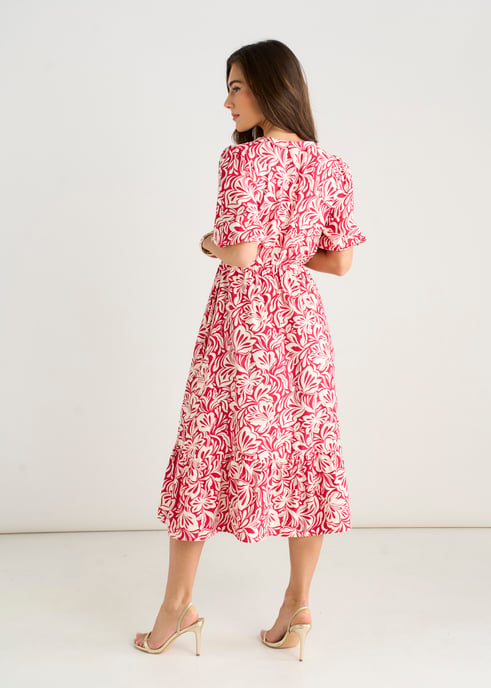 Midi-Kleid mit rotem Paisley-Muster und elastischem Bund - Image 4